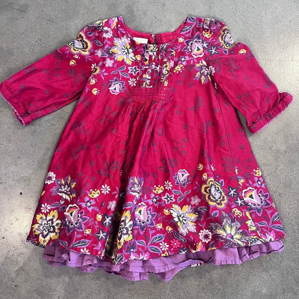 Monsoon Maroon burgundy floral cotton tunic dress top girls size 6 India made